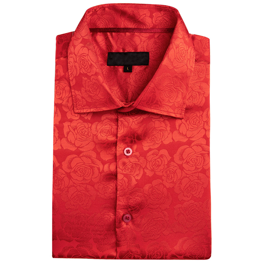 Pure Red Floral Rose Silk Dress Shirt shirt    - Sophisticated Gentlemen