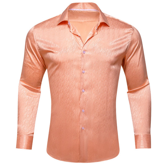 Pale Orange Novelty Silk Dress Shirt shirt S   - Sophisticated Gentlemen