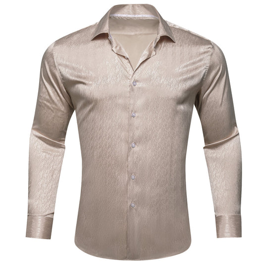 Champagne Novelty Silk Dress Shirt shirt S   - Sophisticated Gentlemen