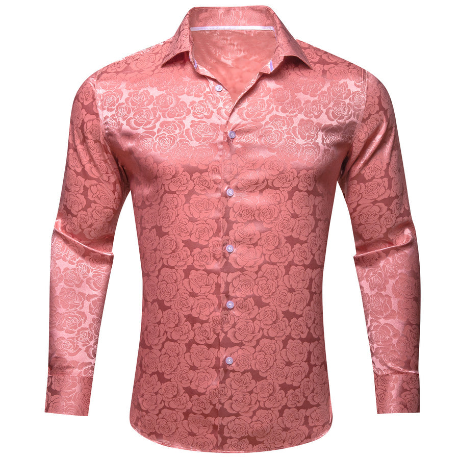 Rose Pink Floral Silk Dress Shirt shirt S   - Sophisticated Gentlemen