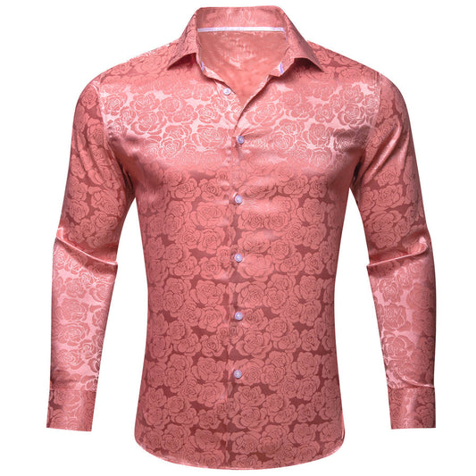 Rose Pink Floral Silk Dress Shirt shirt S   - Sophisticated Gentlemen