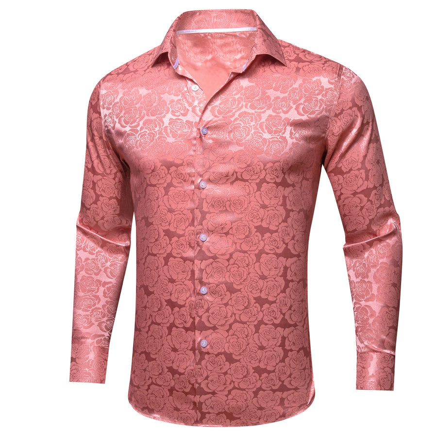 Rose Pink Floral Silk Dress Shirt shirt    - Sophisticated Gentlemen