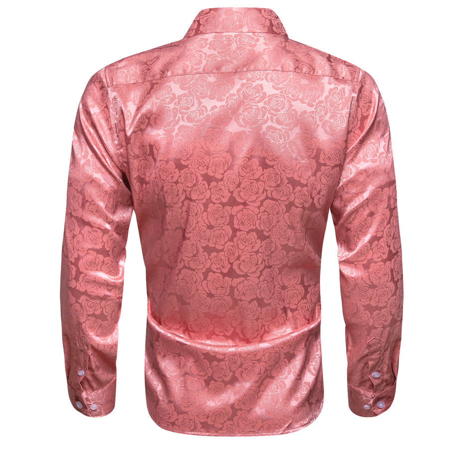 Rose Pink Floral Silk Dress Shirt shirt    - Sophisticated Gentlemen