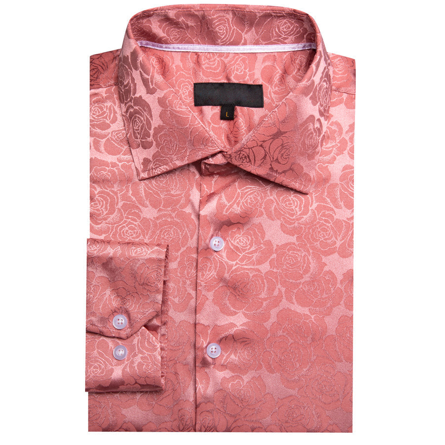 Rose Pink Floral Silk Dress Shirt shirt    - Sophisticated Gentlemen