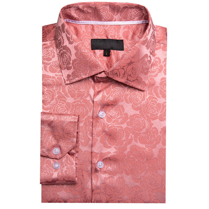 Rose Pink Floral Silk Dress Shirt shirt    - Sophisticated Gentlemen