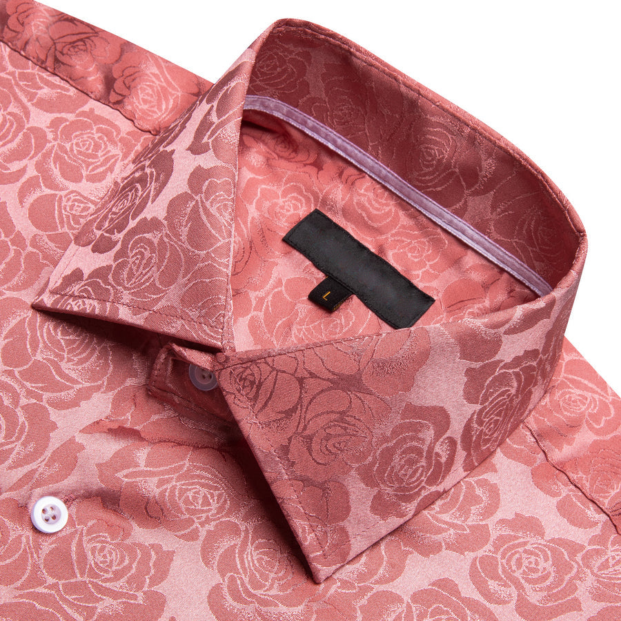 Rose Pink Floral Silk Dress Shirt shirt    - Sophisticated Gentlemen