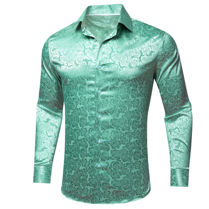 Mint Green Floral Rose Silk Dress Shirt shirt    - Sophisticated Gentlemen