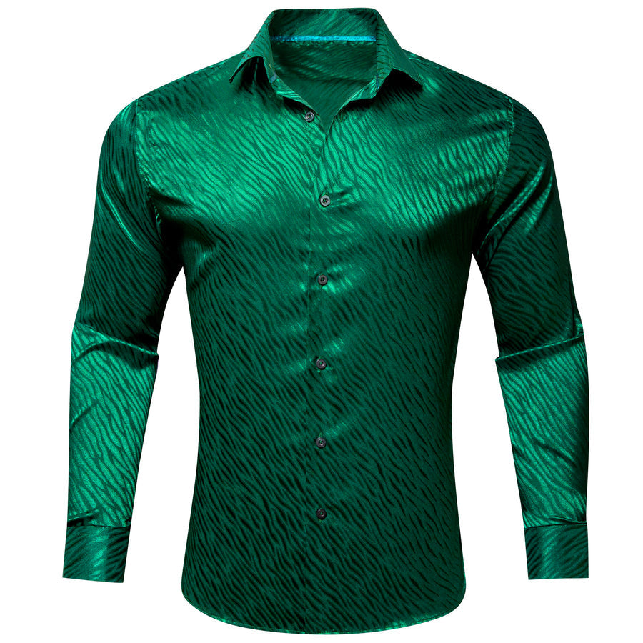 Emerald Green Novelty Silk Dress Shirt shirt S   - Sophisticated Gentlemen