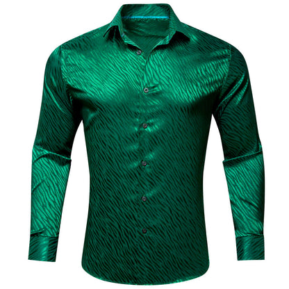 Emerald Green Novelty Silk Dress Shirt shirt S   - Sophisticated Gentlemen