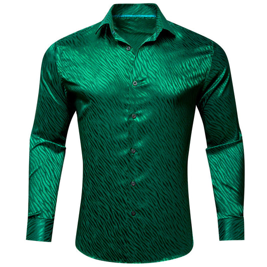 Emerald Green Novelty Silk Dress Shirt shirt S   - Sophisticated Gentlemen
