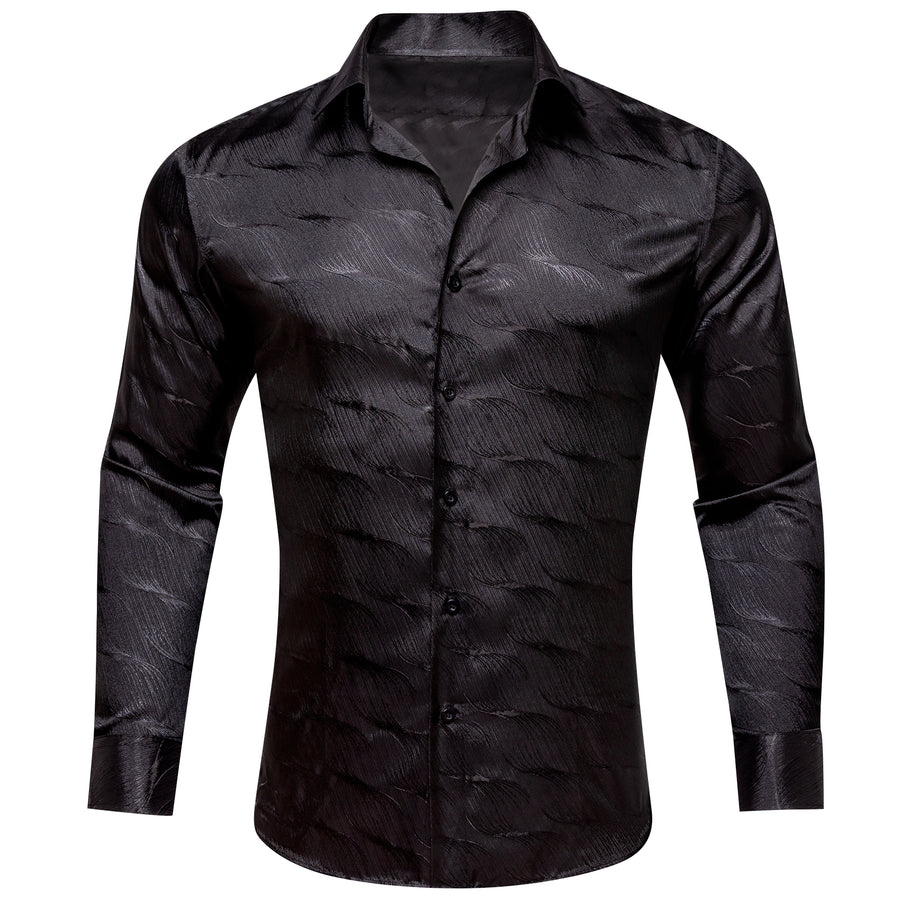 Black Novelty Silk Dress Shirt shirt S   - Sophisticated Gentlemen