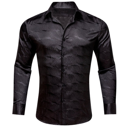 Black Novelty Silk Dress Shirt shirt S   - Sophisticated Gentlemen