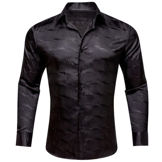 Black Novelty Silk Dress Shirt shirt S   - Sophisticated Gentlemen