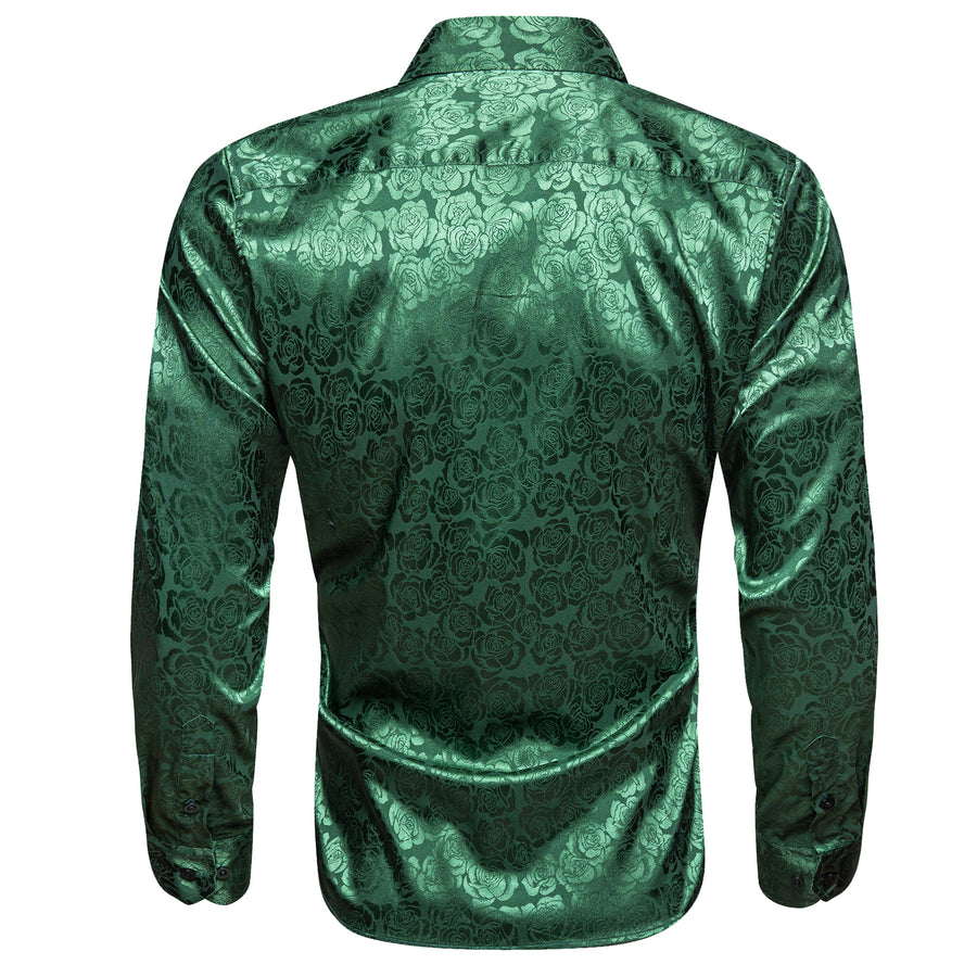 Grass Green Floral Rose Silk Dress Shirt shirt    - Sophisticated Gentlemen