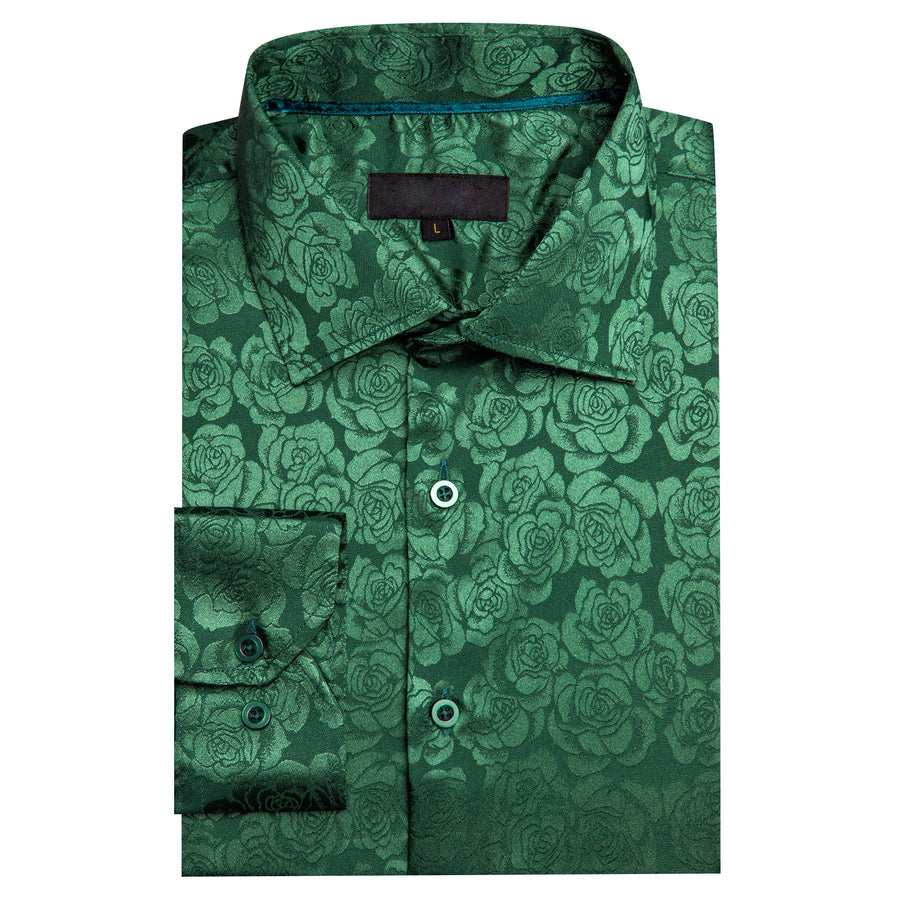 Grass Green Floral Rose Silk Dress Shirt shirt    - Sophisticated Gentlemen
