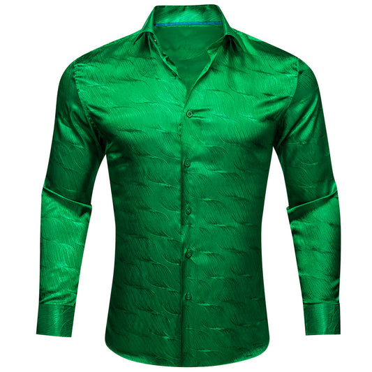 Bright Green Novelty Silk Dress Shirt shirt S   - Sophisticated Gentlemen