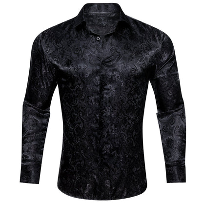 Black Floral Silk Dress Shirt shirt S   - Sophisticated Gentlemen