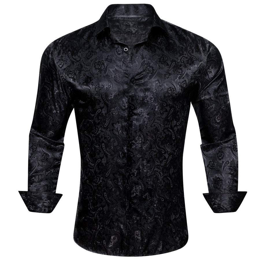 Black Floral Silk Dress Shirt shirt    - Sophisticated Gentlemen
