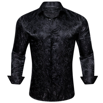 Black Floral Silk Dress Shirt shirt    - Sophisticated Gentlemen