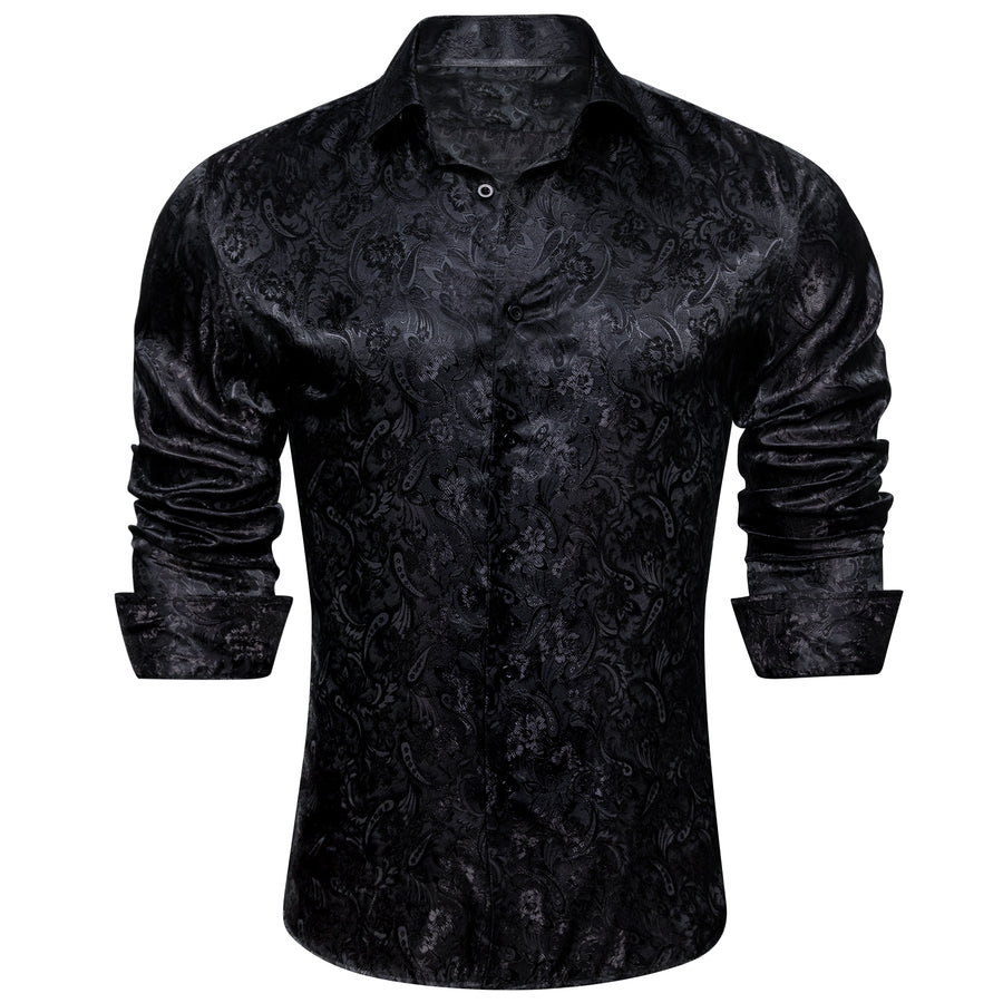 Black Floral Silk Dress Shirt shirt    - Sophisticated Gentlemen
