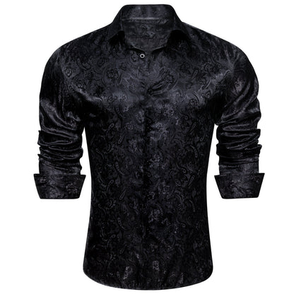 Black Floral Silk Dress Shirt shirt    - Sophisticated Gentlemen