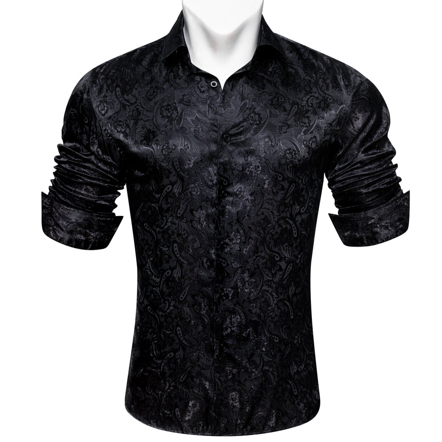 Black Floral Silk Dress Shirt shirt    - Sophisticated Gentlemen