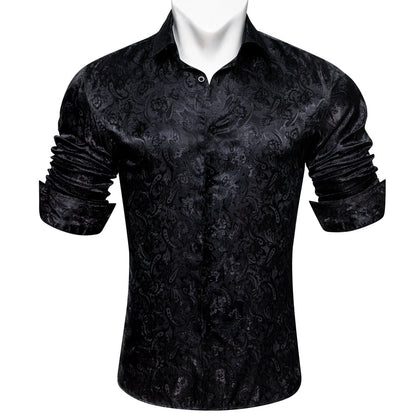 Black Floral Silk Dress Shirt shirt    - Sophisticated Gentlemen