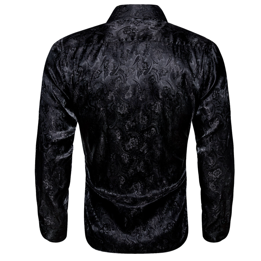 Black Floral Silk Dress Shirt shirt    - Sophisticated Gentlemen