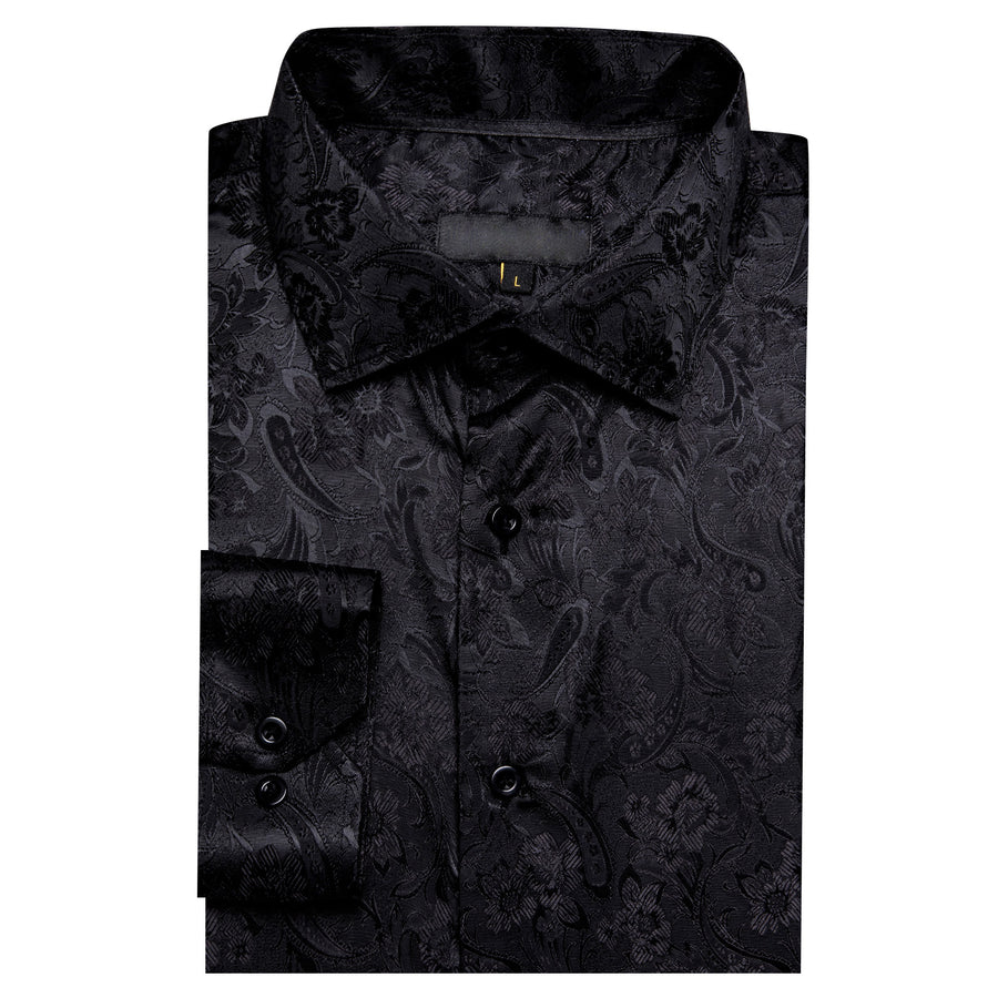 Black Floral Silk Dress Shirt shirt    - Sophisticated Gentlemen