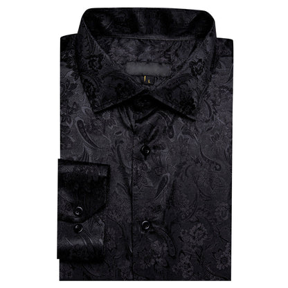 Black Floral Silk Dress Shirt shirt    - Sophisticated Gentlemen