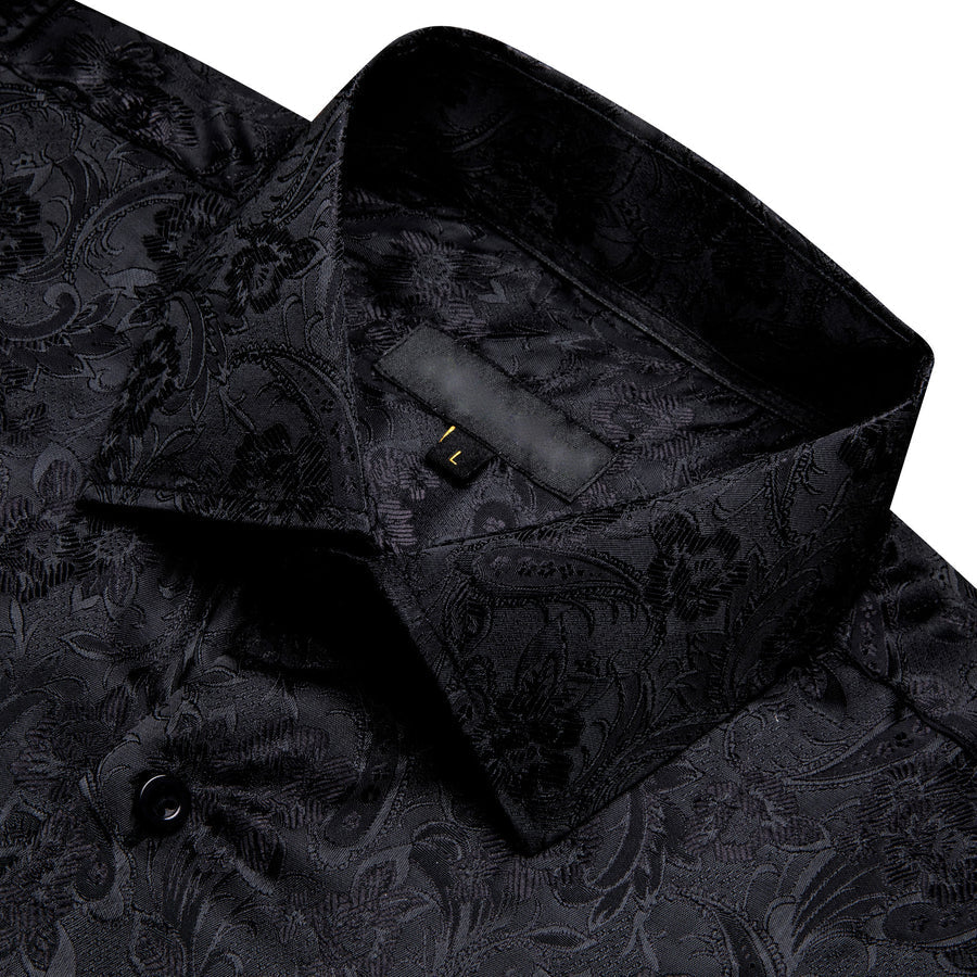 Black Floral Silk Dress Shirt shirt    - Sophisticated Gentlemen