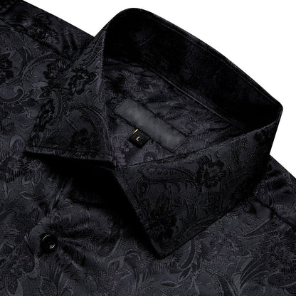 Black Floral Silk Dress Shirt shirt    - Sophisticated Gentlemen