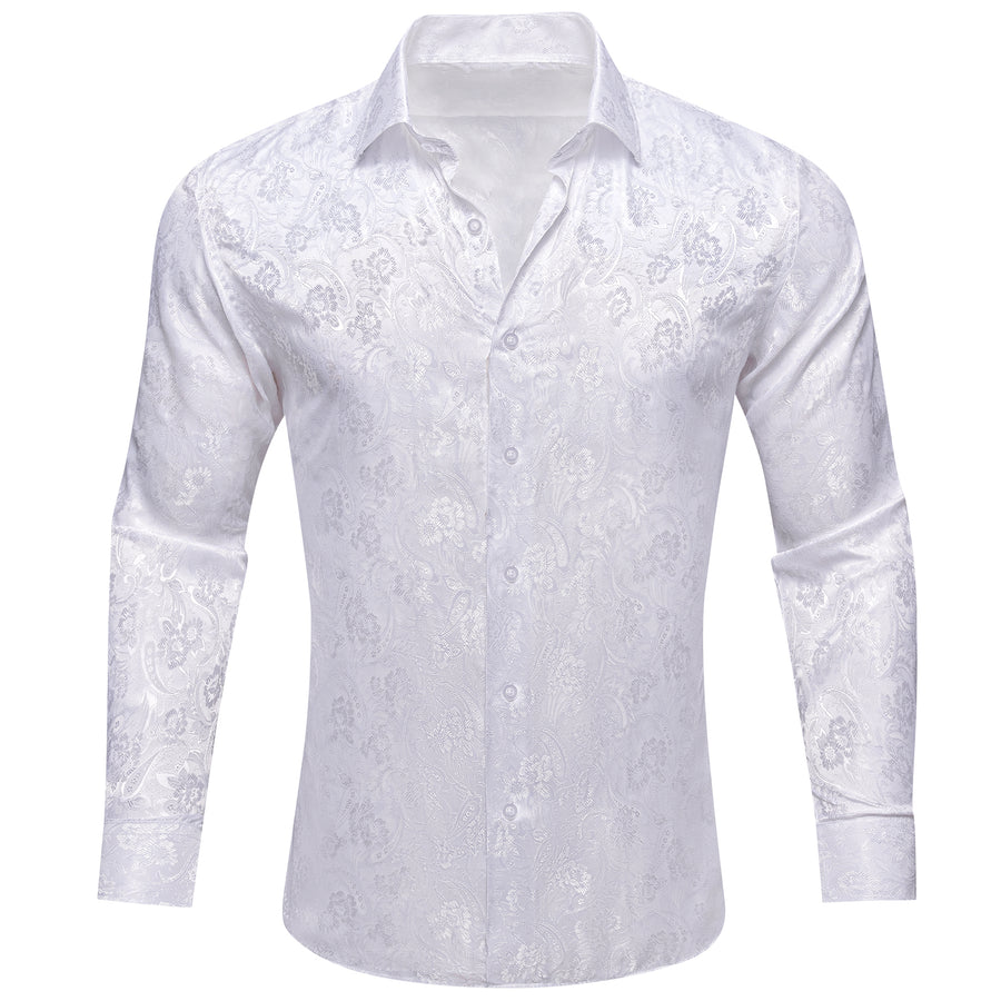 White Floral Silk Dress Shirt shirt S   - Sophisticated Gentlemen