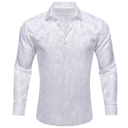 White Floral Silk Dress Shirt shirt S   - Sophisticated Gentlemen