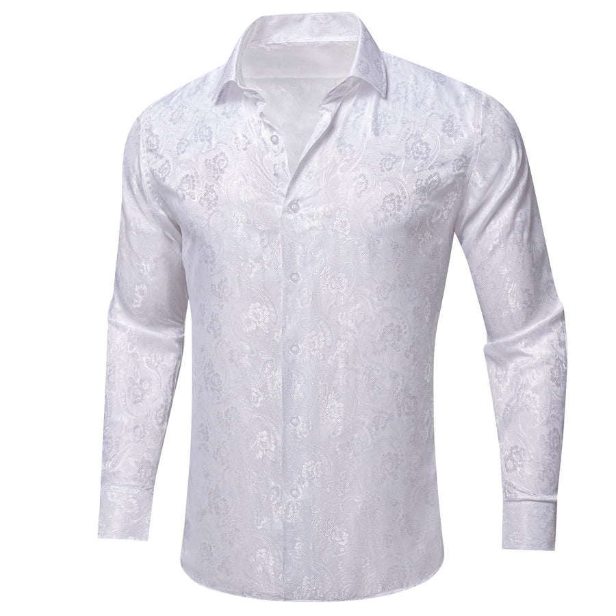 White Floral Silk Dress Shirt shirt    - Sophisticated Gentlemen