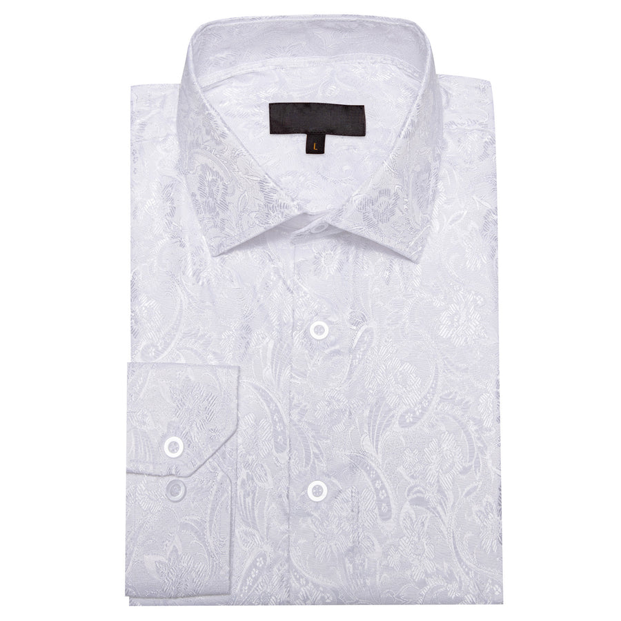 White Floral Silk Dress Shirt shirt    - Sophisticated Gentlemen