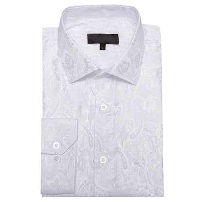 White Floral Silk Dress Shirt shirt    - Sophisticated Gentlemen
