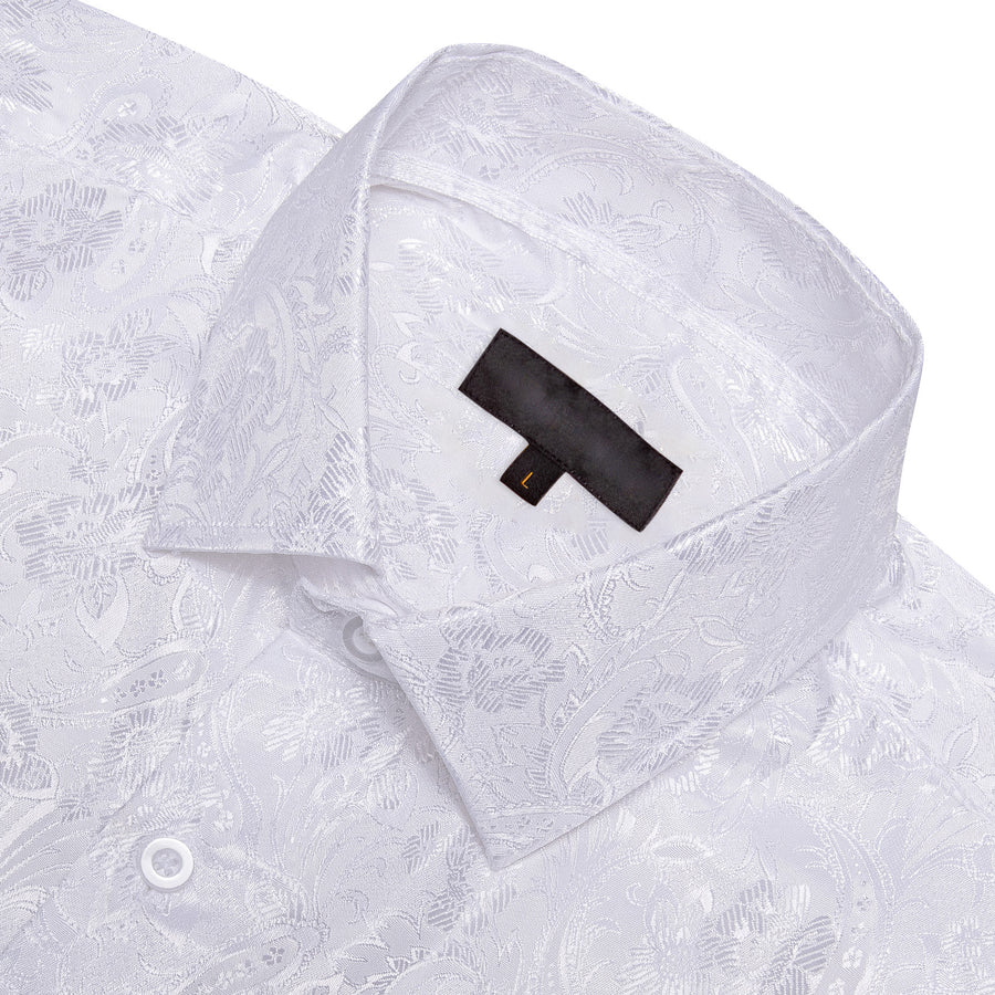 White Floral Silk Dress Shirt shirt    - Sophisticated Gentlemen