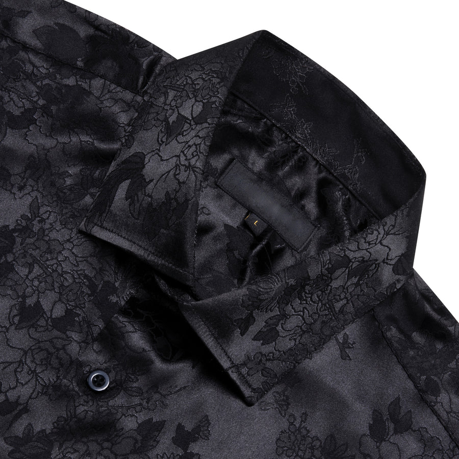 Black Floral Satin Silk Dress Shirt shirt    - Sophisticated Gentlemen