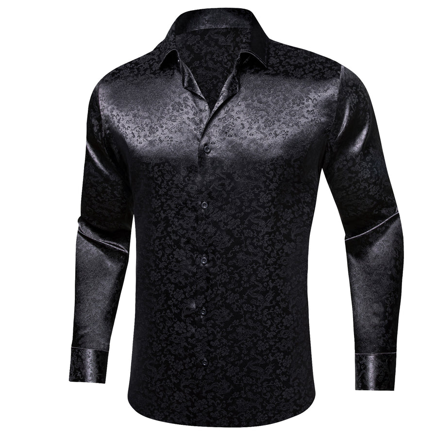 Black Floral Leaf Men's Dress Shirt shirt    - Sophisticated Gentlemen