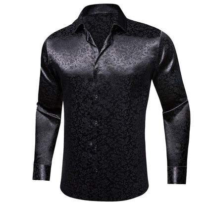 Black Floral Leaf Men's Dress Shirt shirt    - Sophisticated Gentlemen
