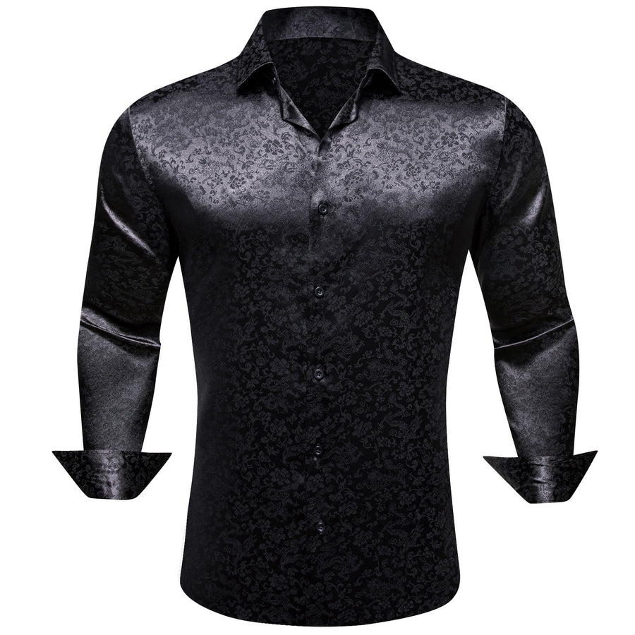 Black Floral Leaf Men's Dress Shirt shirt S   - Sophisticated Gentlemen