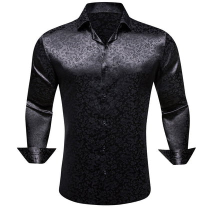 Black Floral Leaf Men's Dress Shirt shirt S   - Sophisticated Gentlemen