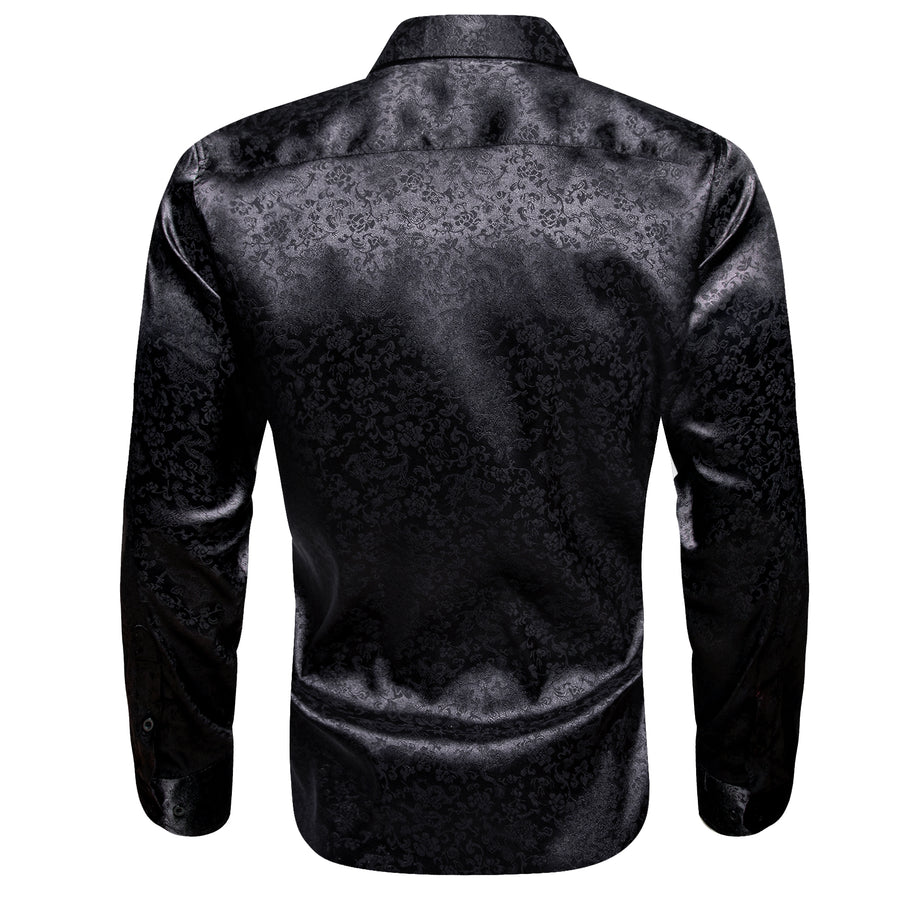 Black Floral Leaf Men's Dress Shirt shirt    - Sophisticated Gentlemen