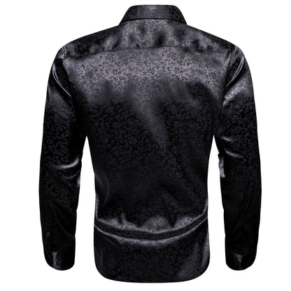 Black Floral Leaf Men's Dress Shirt shirt    - Sophisticated Gentlemen