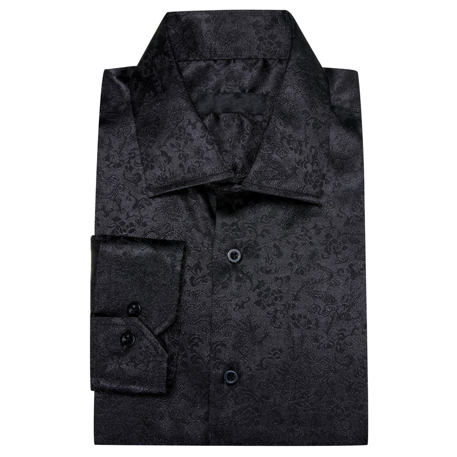 Black Floral Leaf Men's Dress Shirt shirt    - Sophisticated Gentlemen