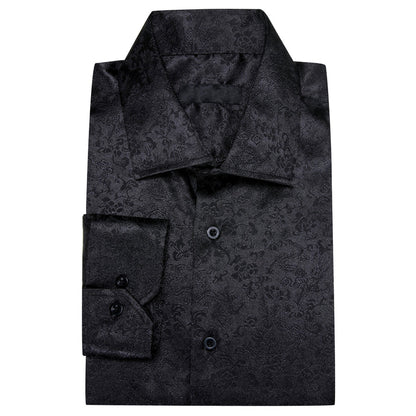 Black Floral Leaf Men's Dress Shirt shirt    - Sophisticated Gentlemen