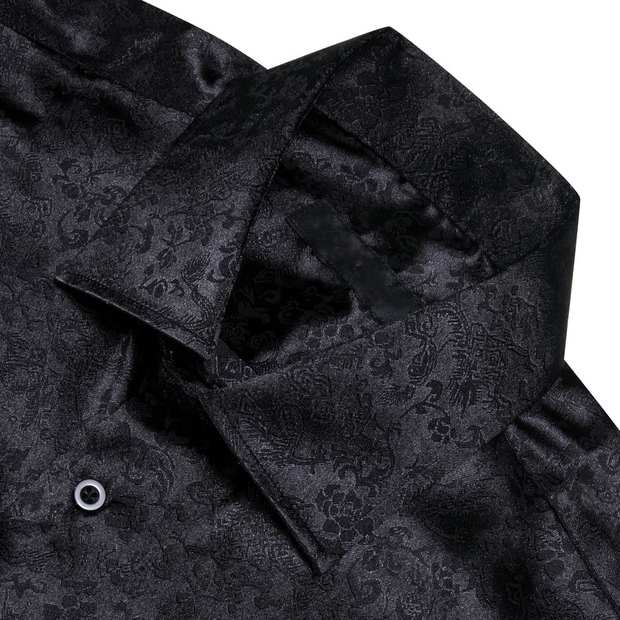 Black Floral Leaf Men's Dress Shirt shirt    - Sophisticated Gentlemen