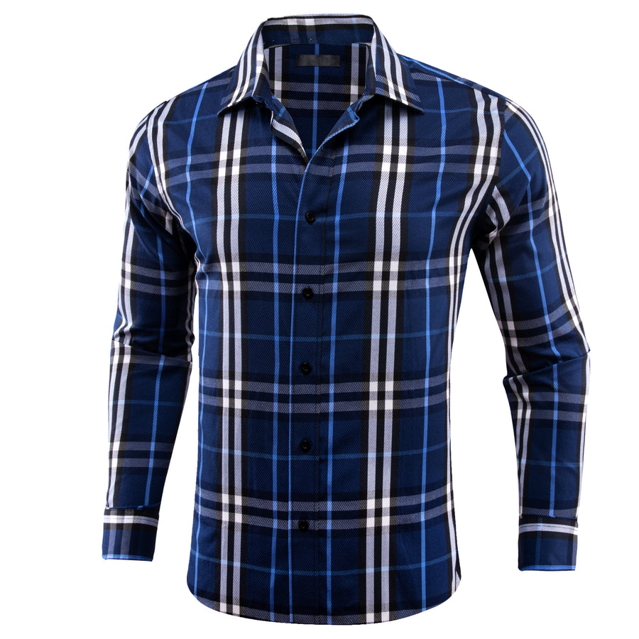 Blue Gray Plaid Dress Shirt shirt S   - Sophisticated Gentlemen
