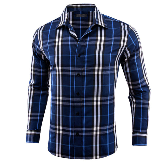 Blue Gray Plaid Dress Shirt shirt S   - Sophisticated Gentlemen